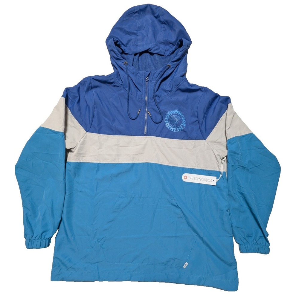 SISSTREVOLUTION Respect The‎ Sea Blue 1/4 Zip Hooded Windbreaker - Women Small